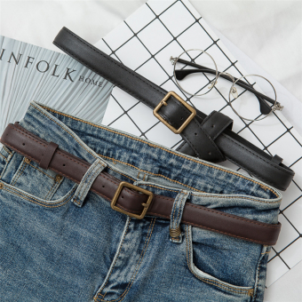 Ремень тонкий бронзовая квадратная пряжка