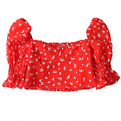 Картинка Топ на резинках рукав фонарик белые цветы на красном от магазина LonnaMag