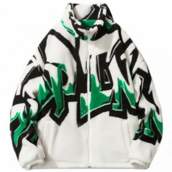 Куртка плюш на молнии oversize принт надпись граффити