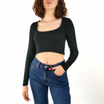 Топ кофта длинный рукав глубокий вырез широкий рубчик