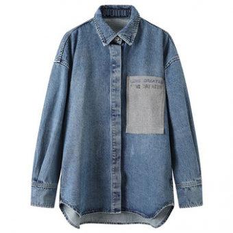 Рубашка джинс серый карман с надписью LOVE CREATER