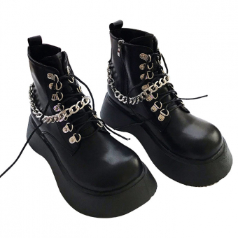 Ботинки широкая платформа металл петли + крупная цепь