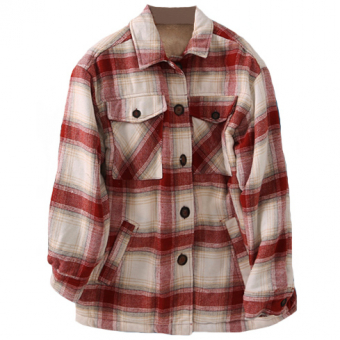 Рубашка теплая клетка внутри плюш 4 кармана