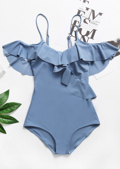 Купальник слитный однотонный с рюшами