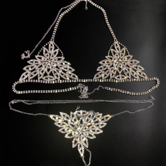 Комплект украшения для тела из страз бюстгалтер + трусики узор цветок лепестки