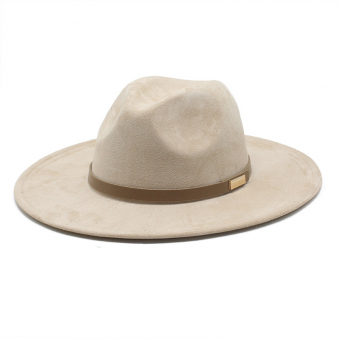 Шляпа федора замшевая широкие поля 8,5 см бежевый ремень