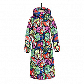 Картинка Пуховик длинный капюшон принт - разноцветные круги надписи от магазина LonnaMag
