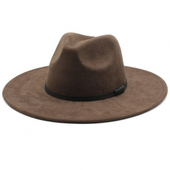 Шляпа федора замшевая широкие поля 9,5 см черный ремень