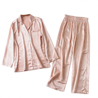 Пижама атлас однотон рубашка + брюки нежно-розовая