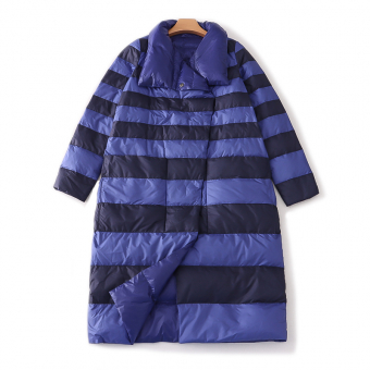 Пуховик длинный двухсторонний полосатый + однотонный