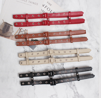 Ремень тонкий двойной квадратная пряжка люверсы