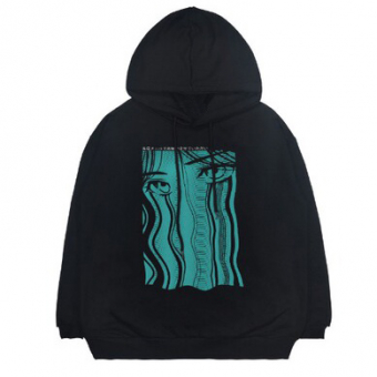 Худи oversize принт аниме глаза слезы волны