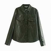 Картинка Кожаная прямая рубашка темно-зеленого цвета от магазина LonnaMag