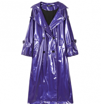 Тренч длинный лакированный ремешки на плечах и рукавах + пуговицы