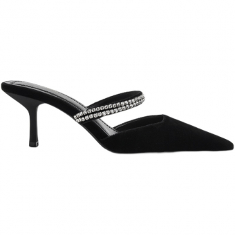 Мюли бархатные спереди ремешок из страз