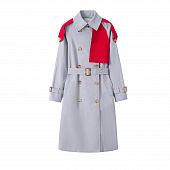 Картинка Тренч светло-серый красные тканевые вставки от магазина LonnaMag