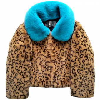 Шуба укороченная мех широкий цветной ворот Леопард
