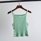 Картинка Топ тонкие лямки эффект шнуровки по бокам широкий рубчик от магазина LonnaMag