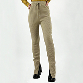 Картинка Штаны трикотаж рубчик разрезы по бокам на поясе шнурок в цвет от магазина LonnaMag