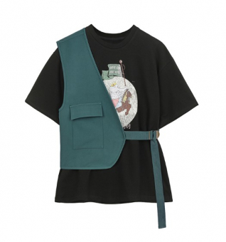 Футболка принт круг слон + изумрудный полужилет 