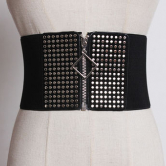 Пояс широкая резинка спереди на молнии с ромбом + круглые клепки
