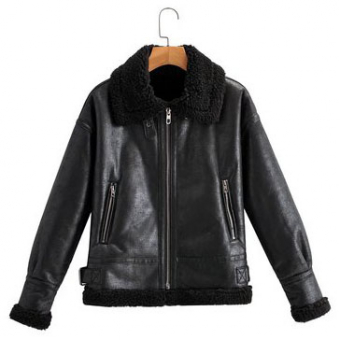 Дубленка на молнии 2 кармана воротник на ремешке мех по низу и на рукаве