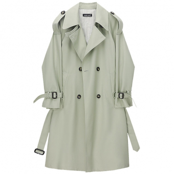 Тренч светло-зеленый полосатый подклад черная фурнитура