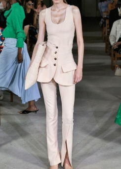 Комплект тройка топ + юбка баска + брюки с разрезами