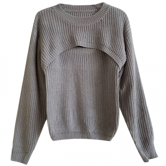 Свитер вязаный 2 части майка + топ длинный рукав