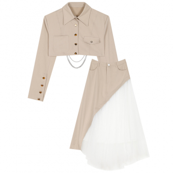 Комплект пиджак укороченный с цепью + юбка половина пышной сеткой