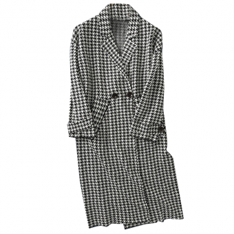 Пальто вязаное плотный кардиган гусиная лапка