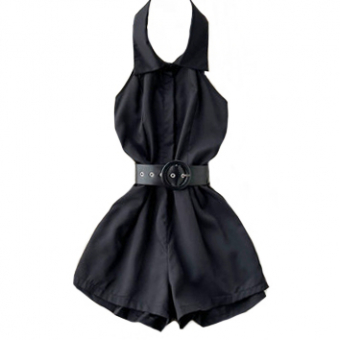 Ромпер однотон без рукавов отложной ворот + ремень в цвет