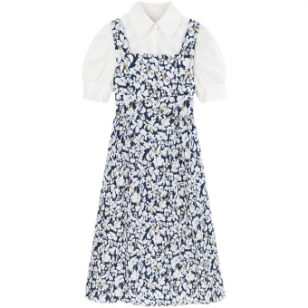 Комплект платье сарафан цветочный принт + рубашка укороченная объемный рукав