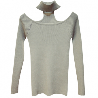 Джемпер в рубчик длинный рукав открытый верх серху ворот чокер