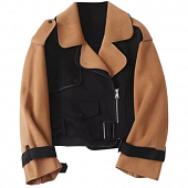 Картинка Куртка шерсть колорблок коричневые рукава воротник от магазина LonnaMag