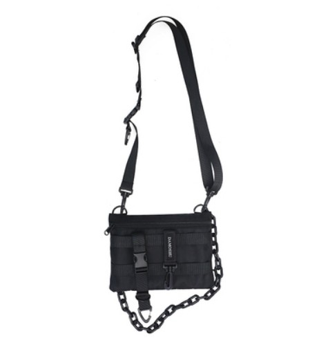 картинка Сумка нагрудная черная ремешки карабины + цепь от магазина LonnaMag