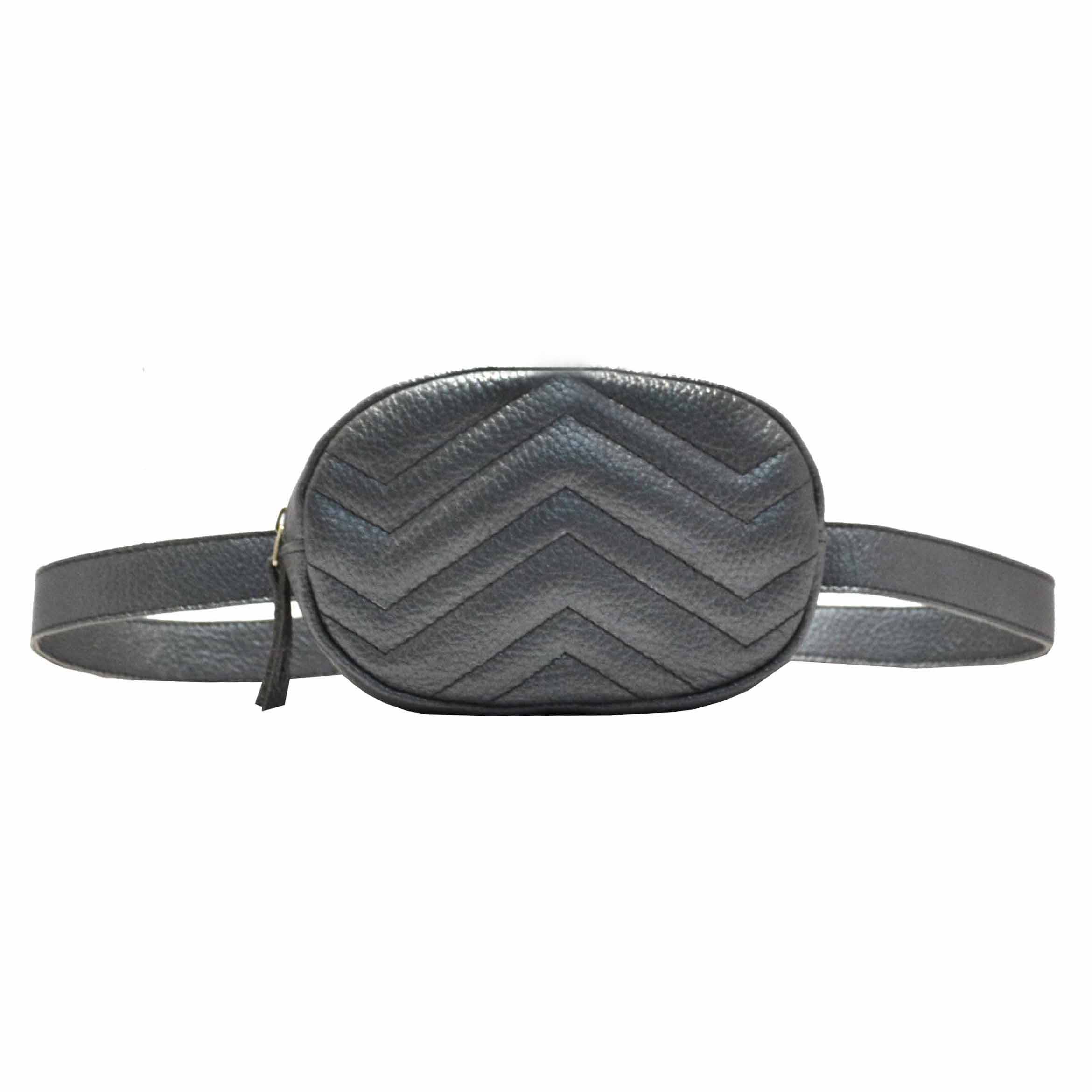 картинка Сумка поясная стеганный зигзагом овал - нат. кожа от магазина LonnaMag