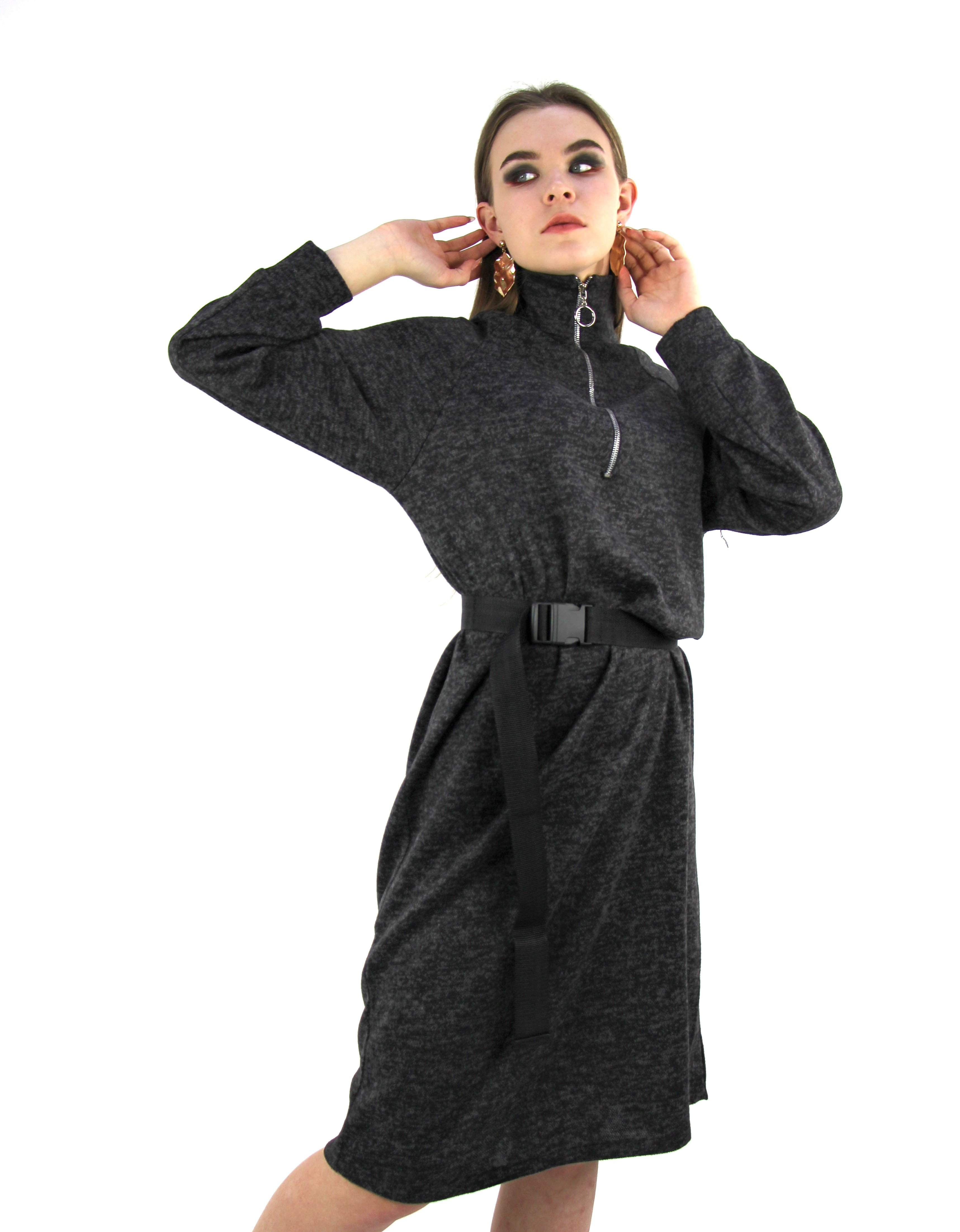 Картинка Платье макси пегое молния с кольцом + черный ремень от магазина LonnaMag