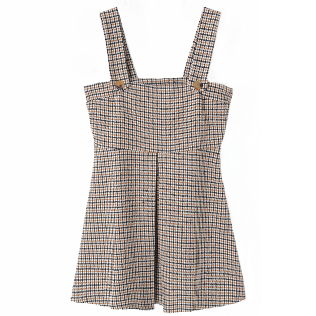 Картинка Сарафан мини шерсть гусиная лапка клетка лямки 2 пуговицы от магазина LonnaMag