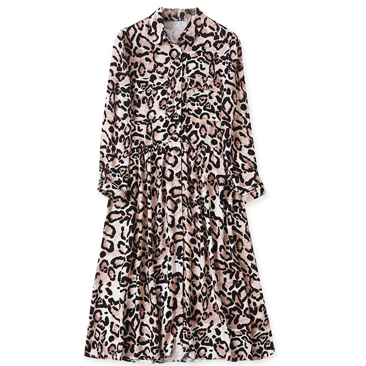 Картинка Платье рубашка миди клеш 2 кармана крупный принт леопард от магазина LonnaMag
