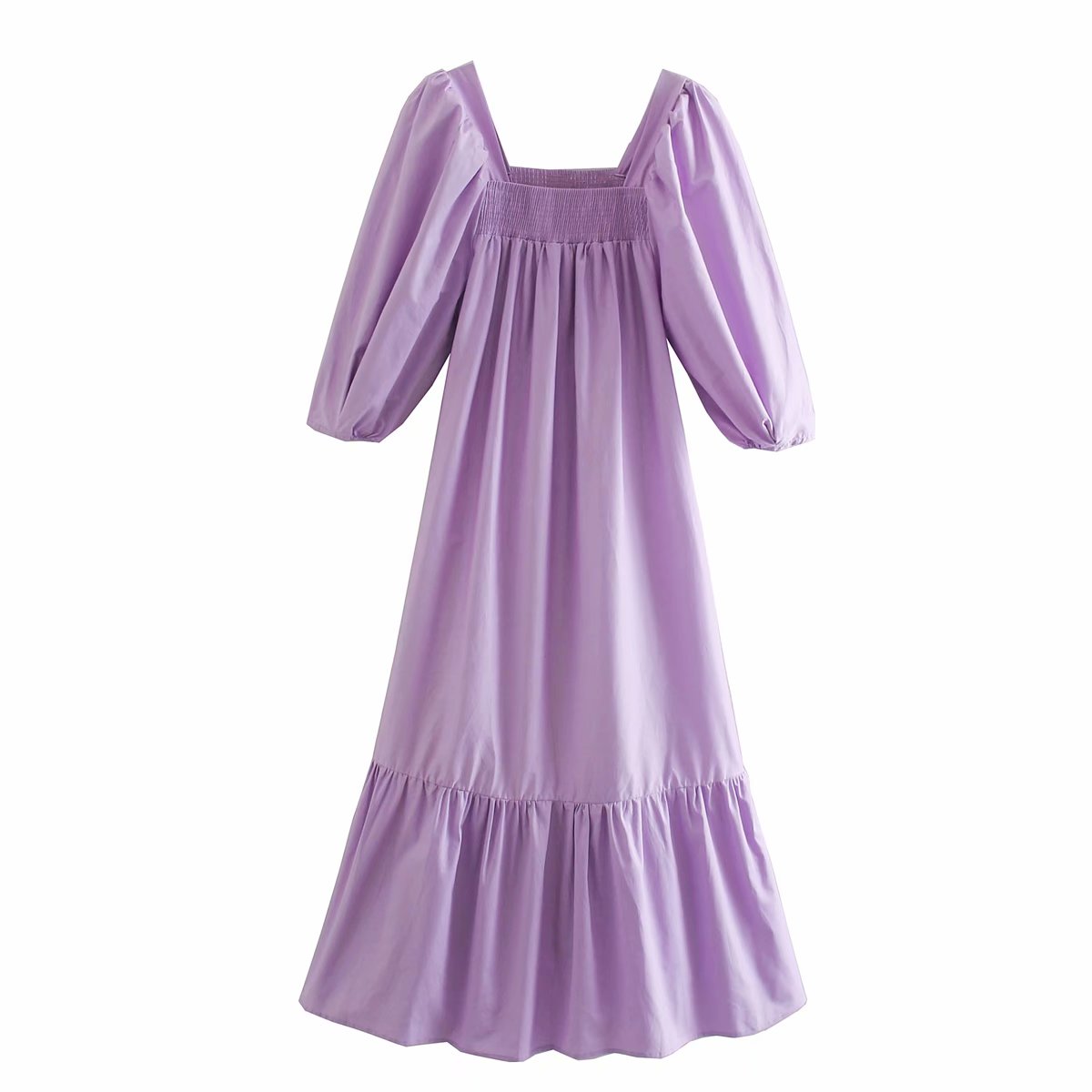 Картинка Платье миди свободное квадратный вырез объемный рукав 2 расцветки от магазина LonnaMag