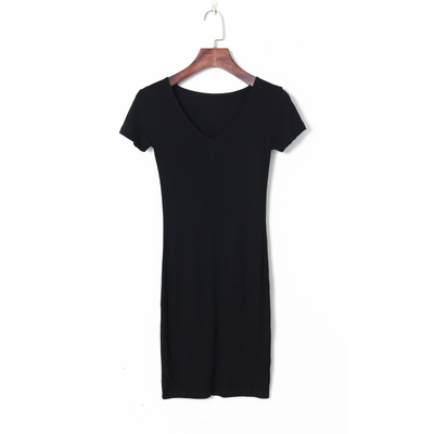 Картинка Платье стрейч по фигуре мини короткий рукав V вырез переходит в шов посередине от магазина LonnaMag