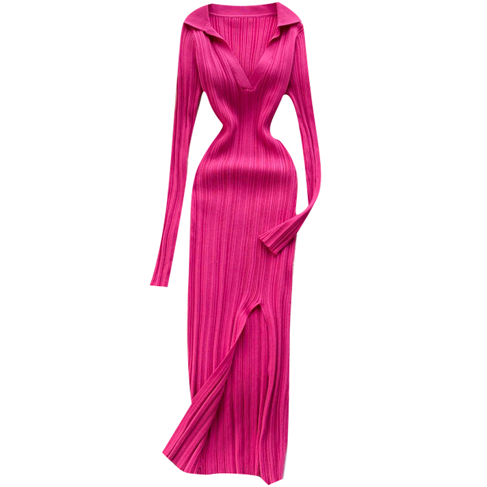 Картинка Платье трикотаж макси неровный рубчик воротник поло от магазина LonnaMag