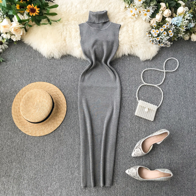 Картинка Платье миди мелкий рубчик воротник без рукавов от магазина LonnaMag