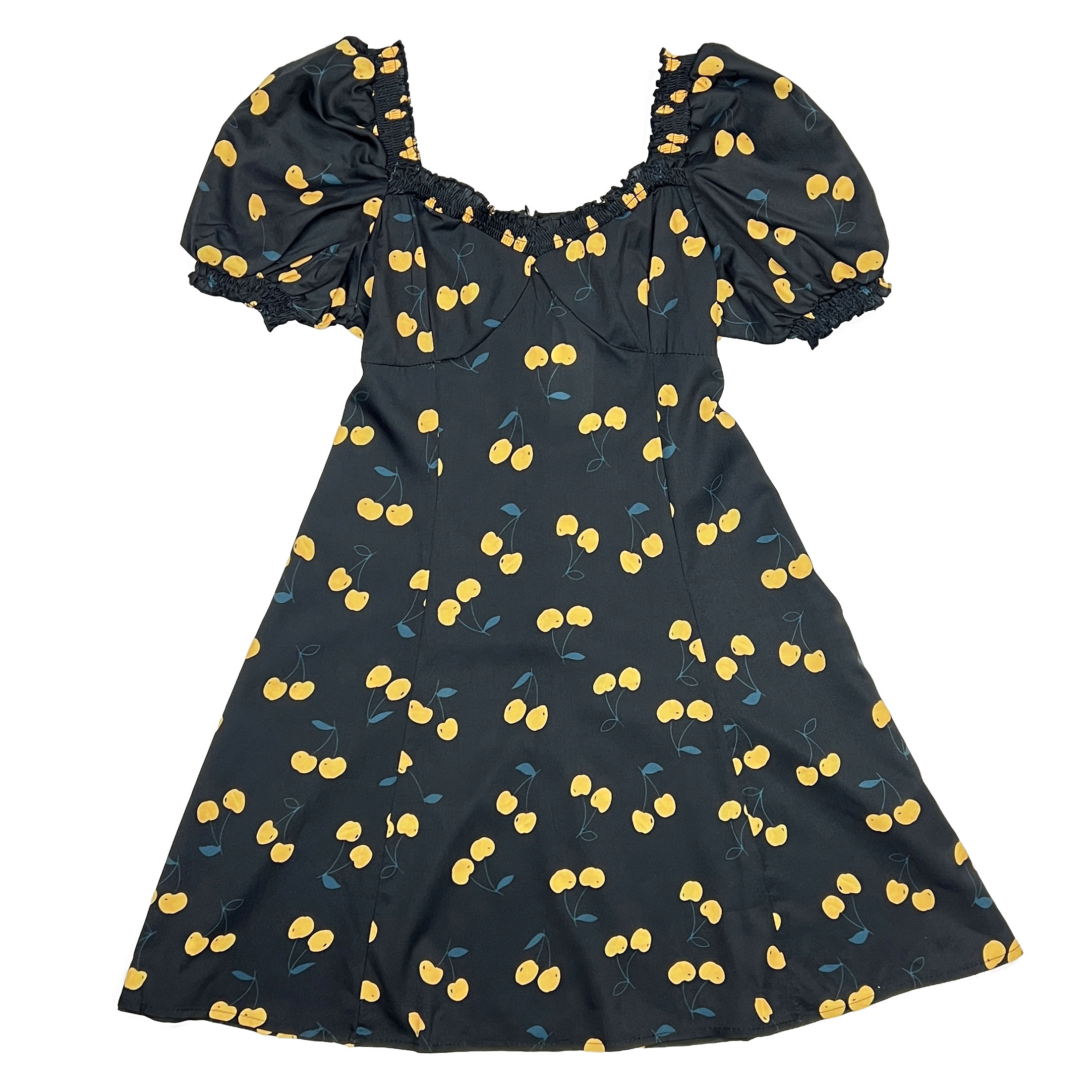 Картинка Платье мини шифон принт желтая черешня вишня от магазина LonnaMag