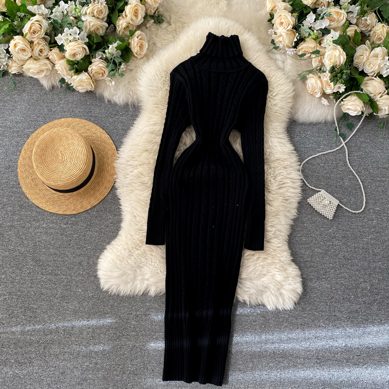 Картинка Платье миди длинный рукав вязаные узоры ворот от магазина LonnaMag