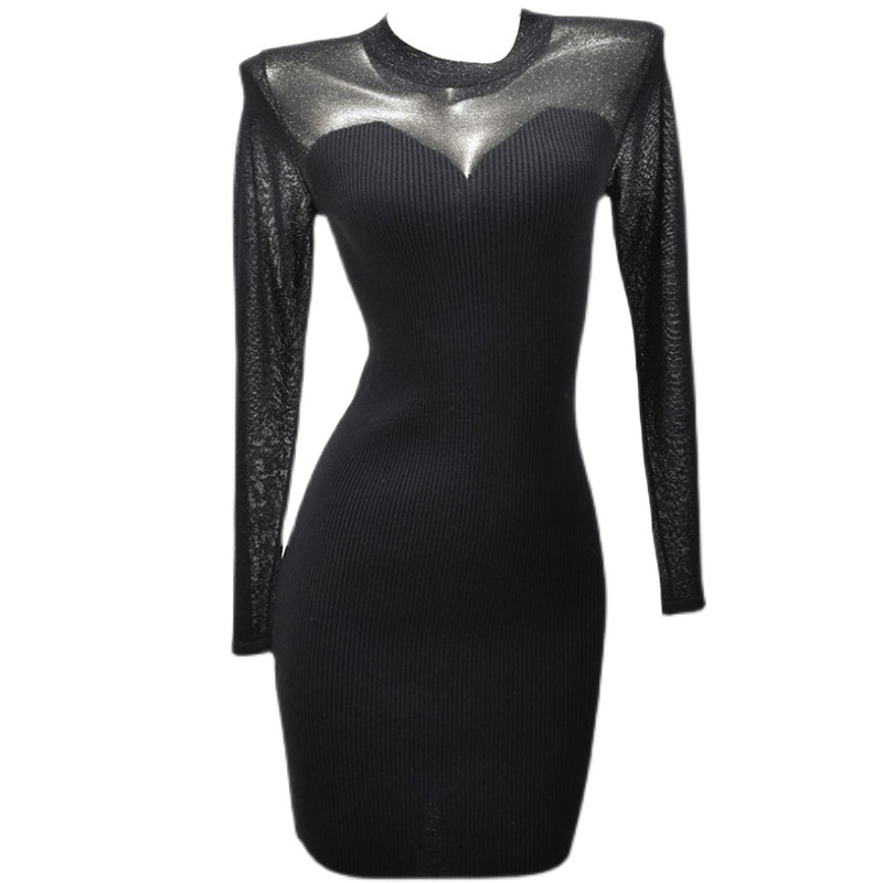 Картинка Платье мини трикотаж рубчик рукава и плечи блестящая ткань от магазина LonnaMag