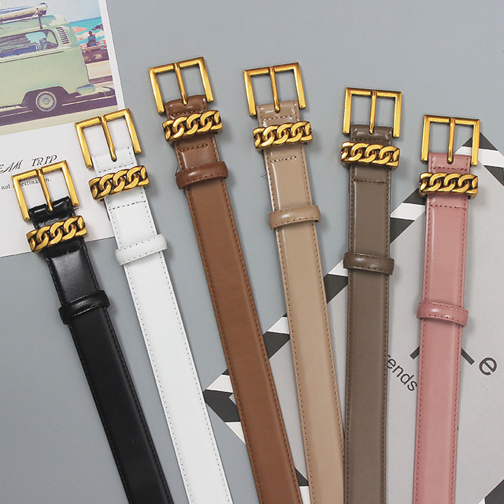 картинка Ремень эко кожа однотон металл пряжка + тренчик соединение из звеньев от магазина LonnaMag