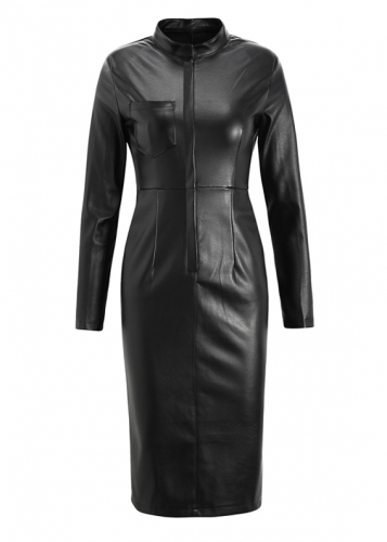 Картинка Платье футляр кожзам на молнии впереди карман сбоку на груди от магазина LonnaMag