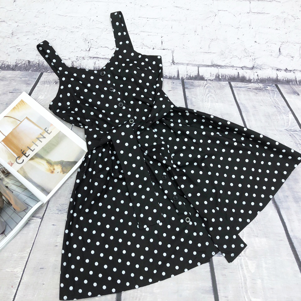 Картинка Платье сарафан на пуговицах клеш + пояс (горох) от магазина LonnaMag